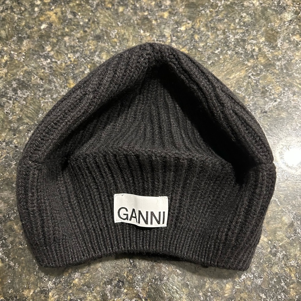 GANNI STRUCTURED RIB BERET Black - Picture 4 of 4